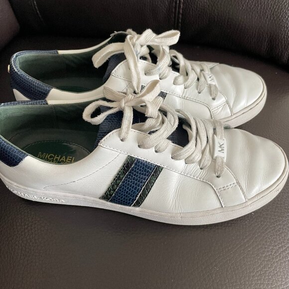 Michael Kors Irving Stripe Lace Up Sneakers White Multi Size 9 - Picture 1 of 10